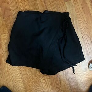Black suede Women's Drawstring Wrap Shorts